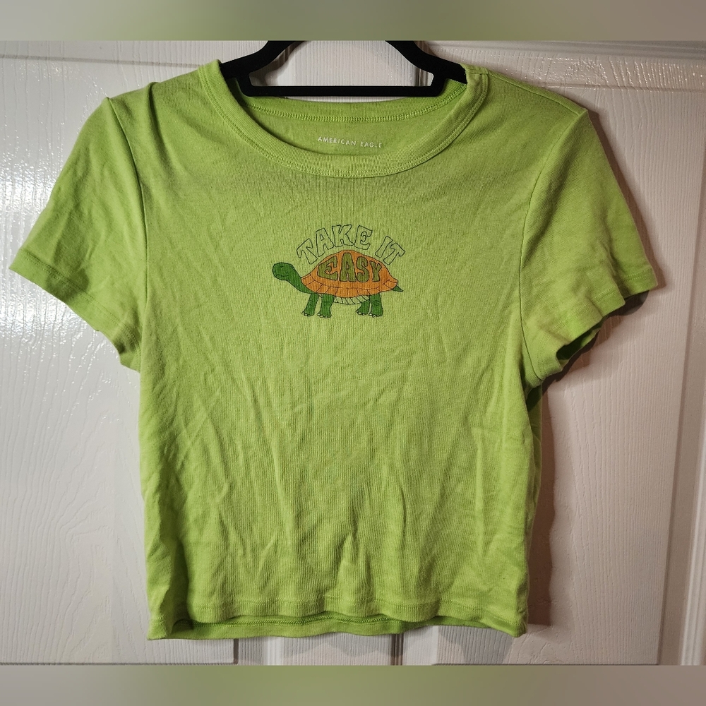 American Eagle Outfitters Green Reptile Crop Tee